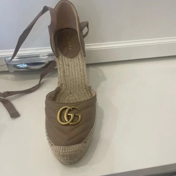 Gucci Marmont Leather GG Platform Espadrille Wedges - Picture 5 of 15